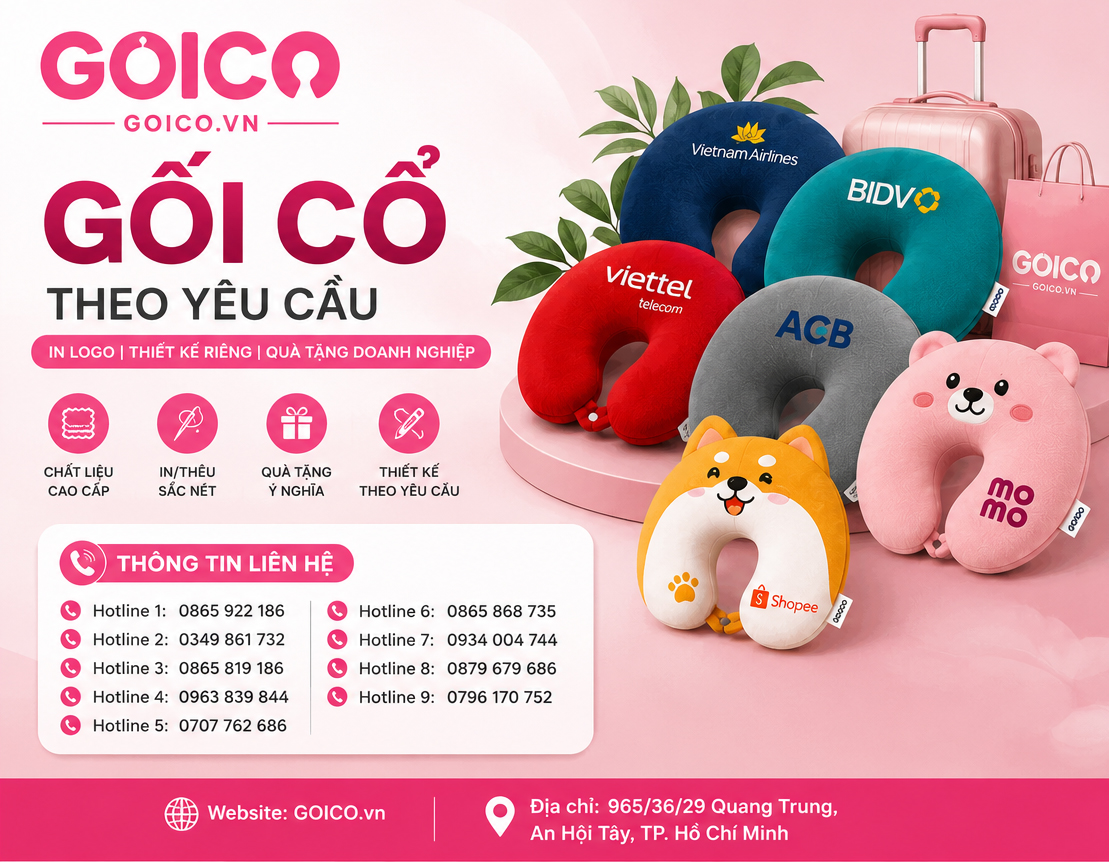 Gối Chữ U In Hình Thương Hiệu 4 Xưởng sản xuất gối chữ U quà tặng giá rẻ